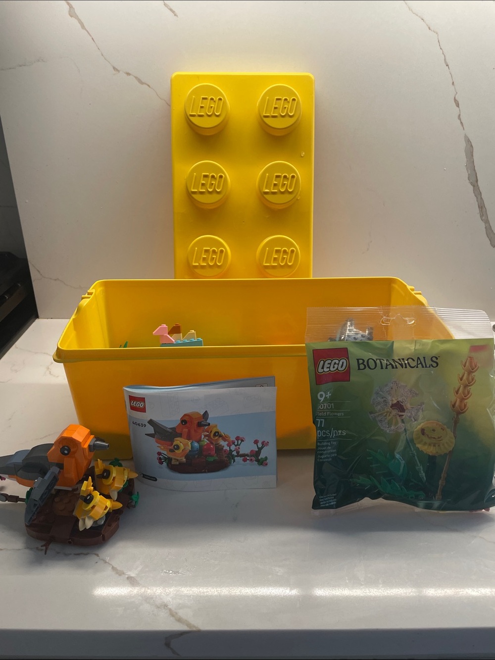Lego Yellow Storage Brick Box with Botanicals Build Set